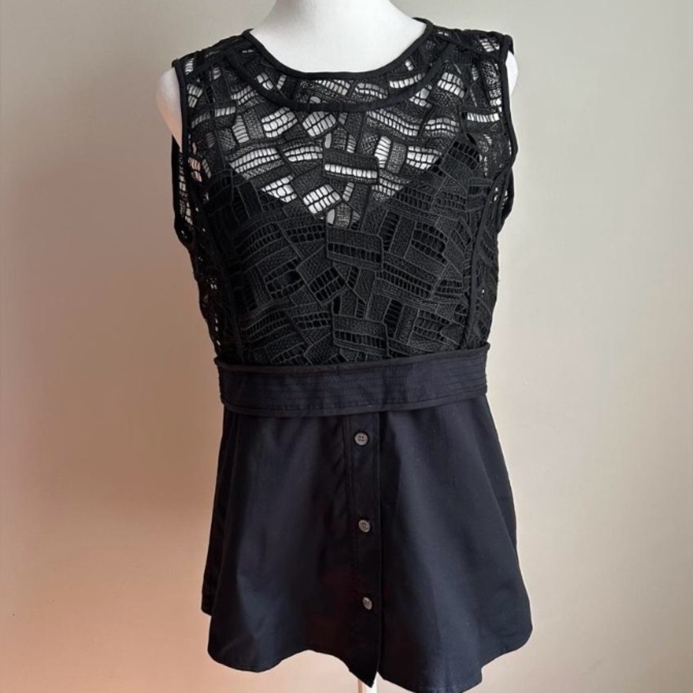 Veronica Beard Womens Battenberg Lace Empire Waist  Blouse Black Size 8 New